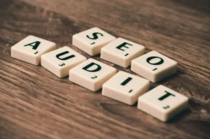 SEO audit spelled with letter tiles